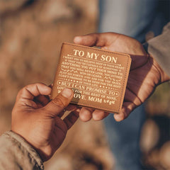 To My Son Promise (Yellow Writing) – Leather Wallet (From Mom)