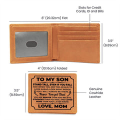 To My Son Stand Tall – Leather Wallet (From Mom) (Black Writing)