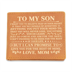 To My Son Promise (Yellow Writing) – Leather Wallet (From Mom)