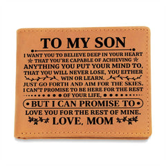 To My Son Promise (From Mom)– Leather Wallet (Black Writing)