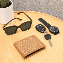 To My Son Promise (Yellow Writing) – Leather Wallet (From Mom)