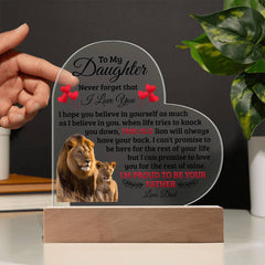 To My Daughter Old Lion – Acrylic Heart Plaque (From Dad)