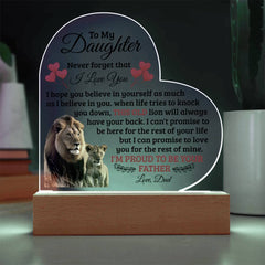 To My Daughter Old Lion – Acrylic Heart Plaque (From Dad)